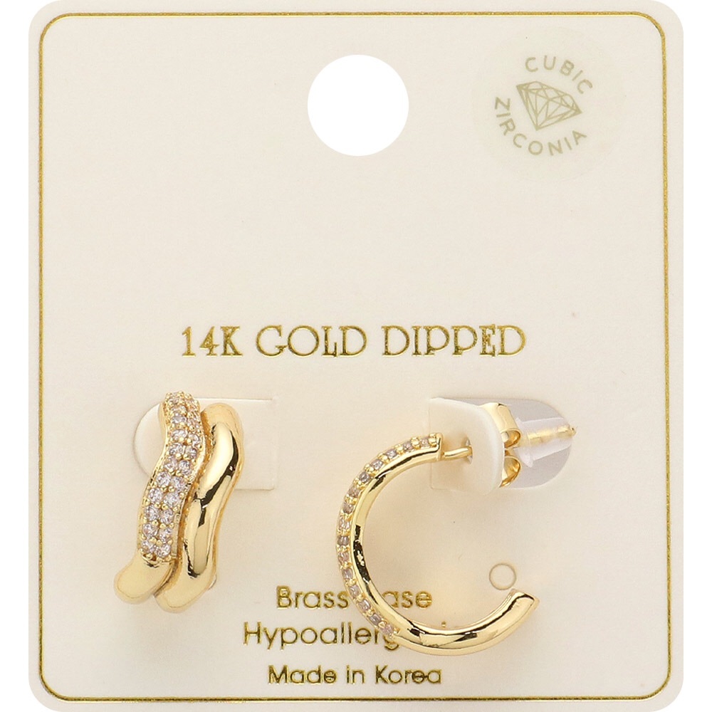 14K Gold Dipped CZ Stone Hoop Statement Earrings